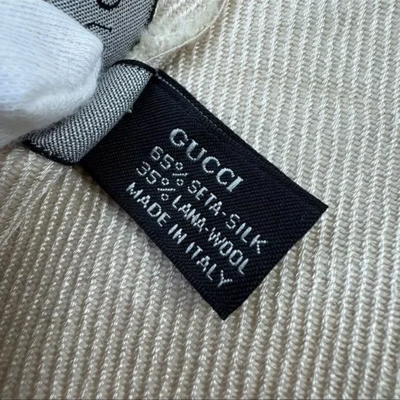 AUTH GUCCI Scarf Silk Rana Wool GG Sherry Cream
